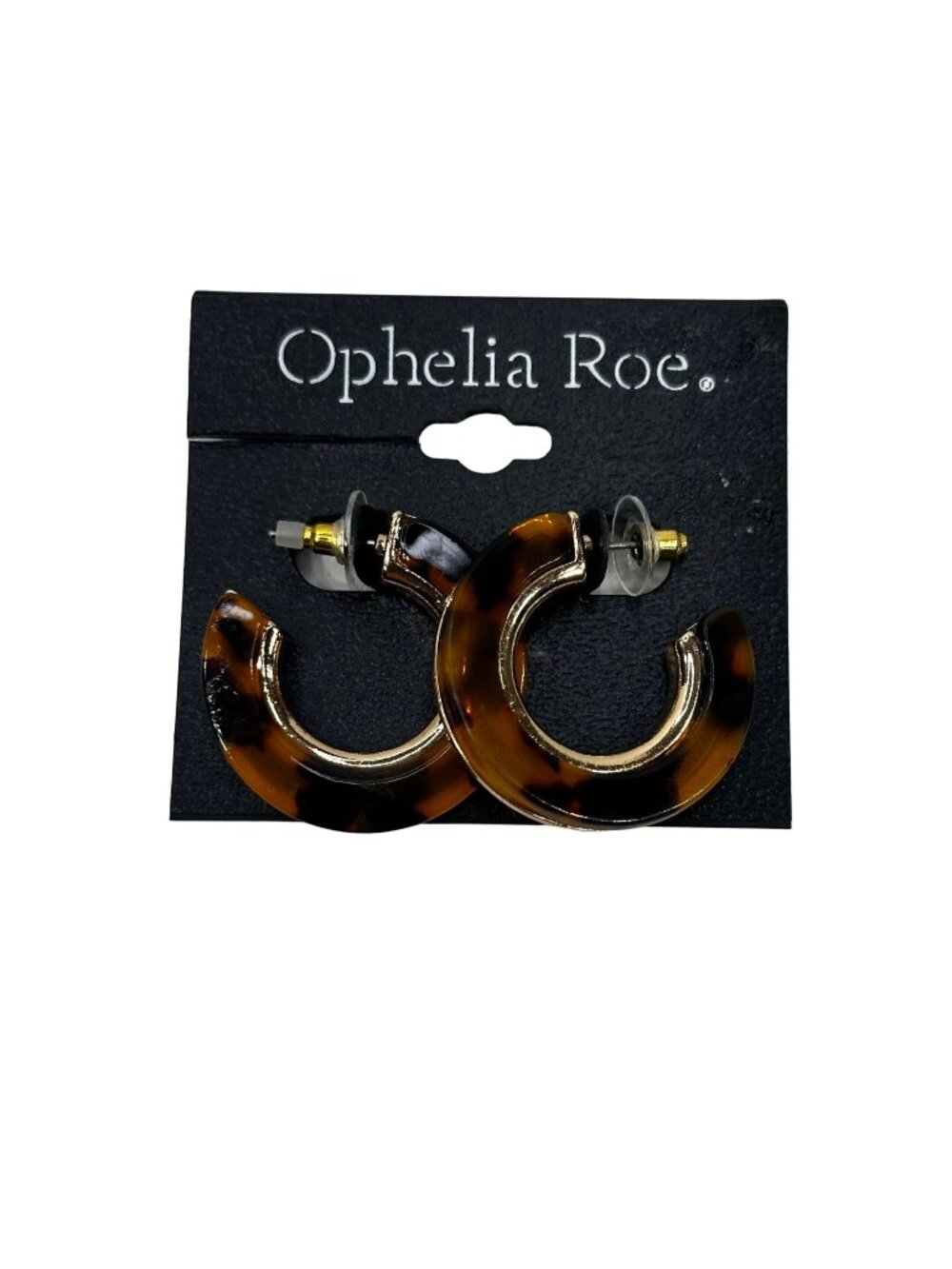 Ophelia Roe Women's Thick Hoop Acrylic Studded Earrings Verigated Brown Gold New